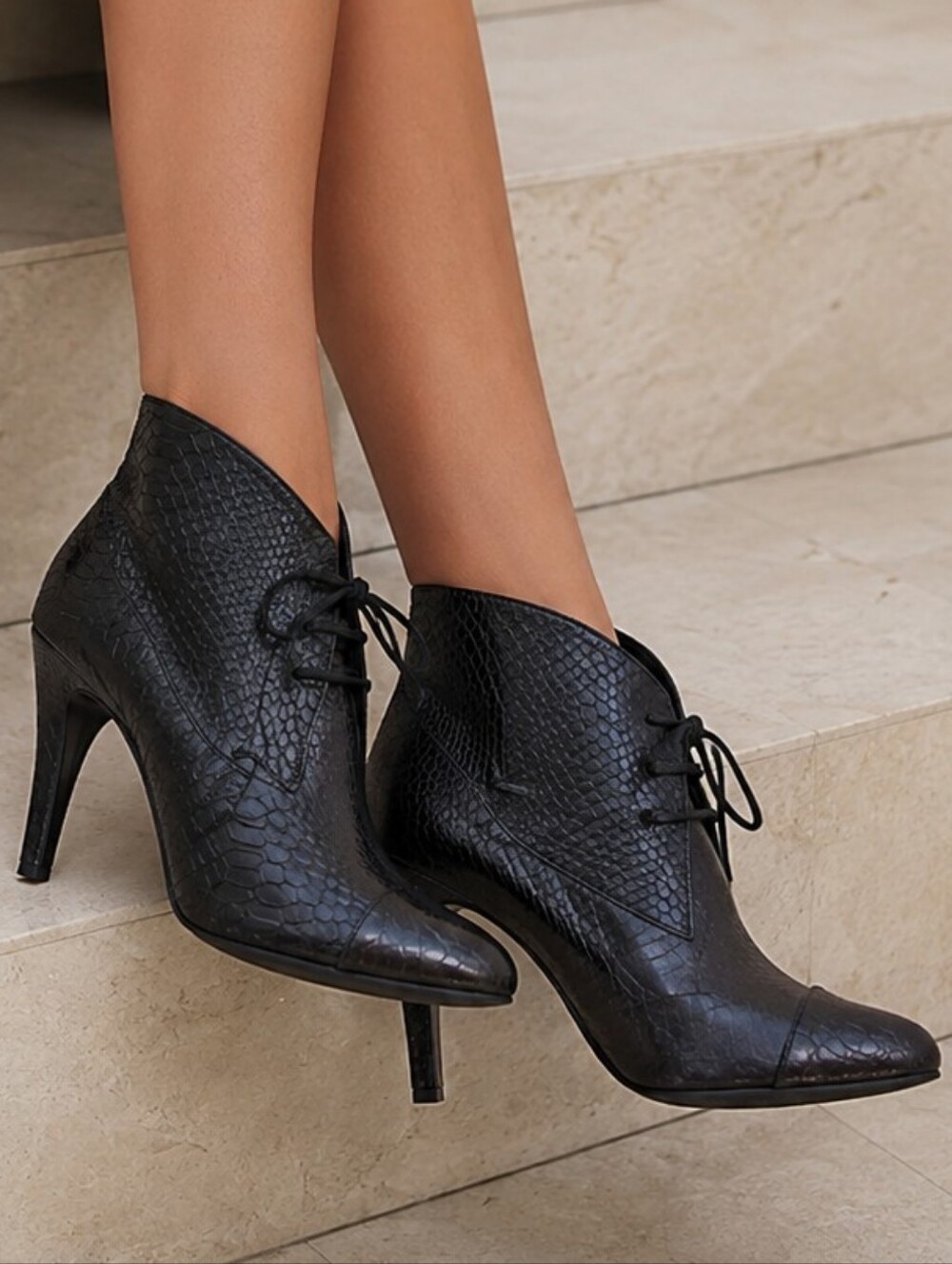 Rebecca Minkoff Black Lace-Up Textured Ankle Booties